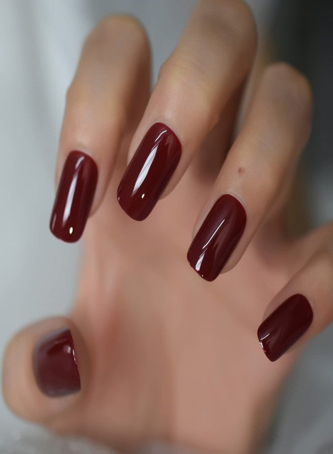 EchiQ Cherries Fake Nails Pure Color Full Cover Medium Length False Nails Press On Tips Arc Head Artificial Nail Kit Manicure DIY Home - Image 4